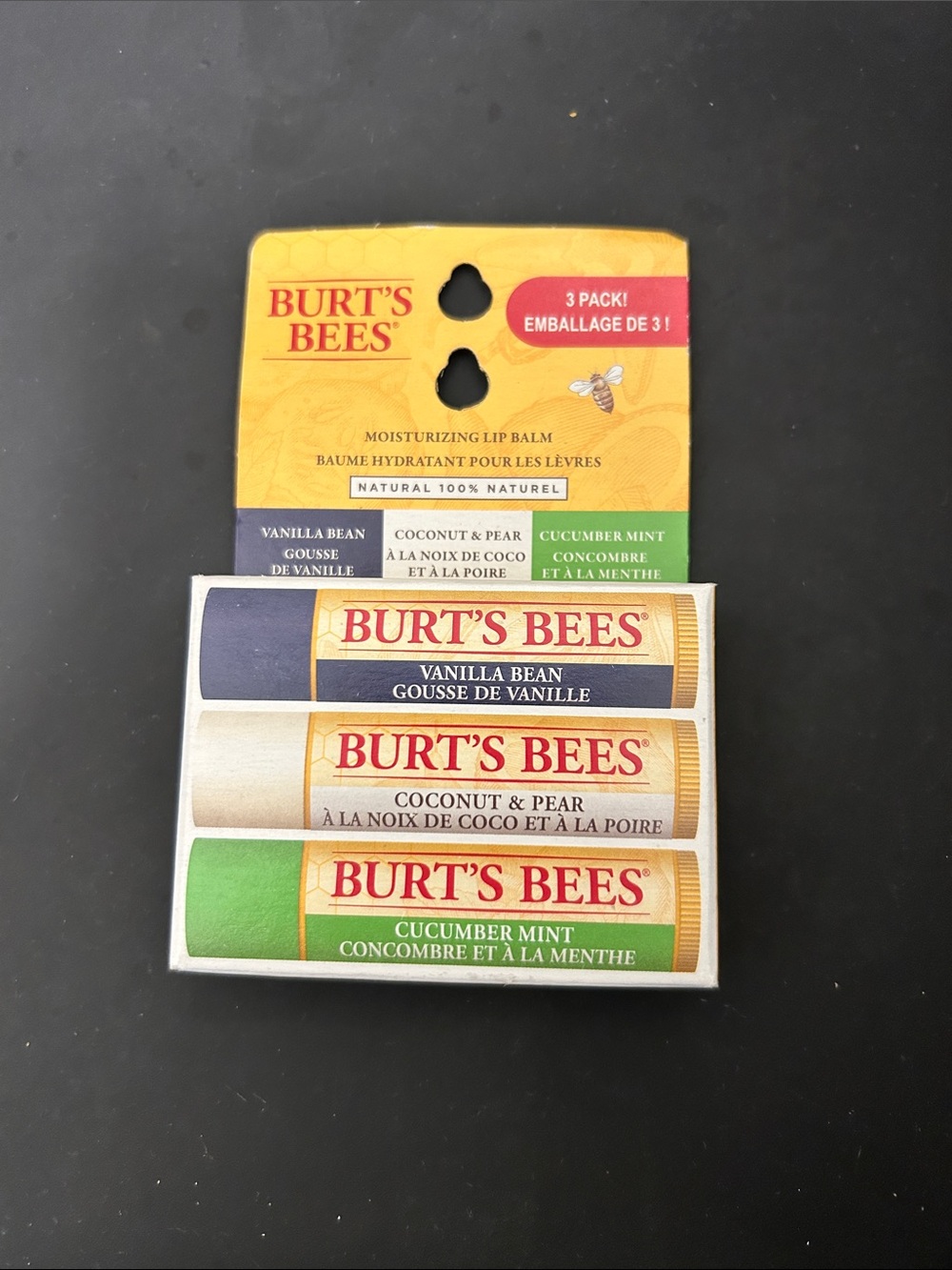 NWT 🆕 Three Burt’s Bees Lip Balms - Vanilla Bean, Coconut & Pear, Cucumber Mint